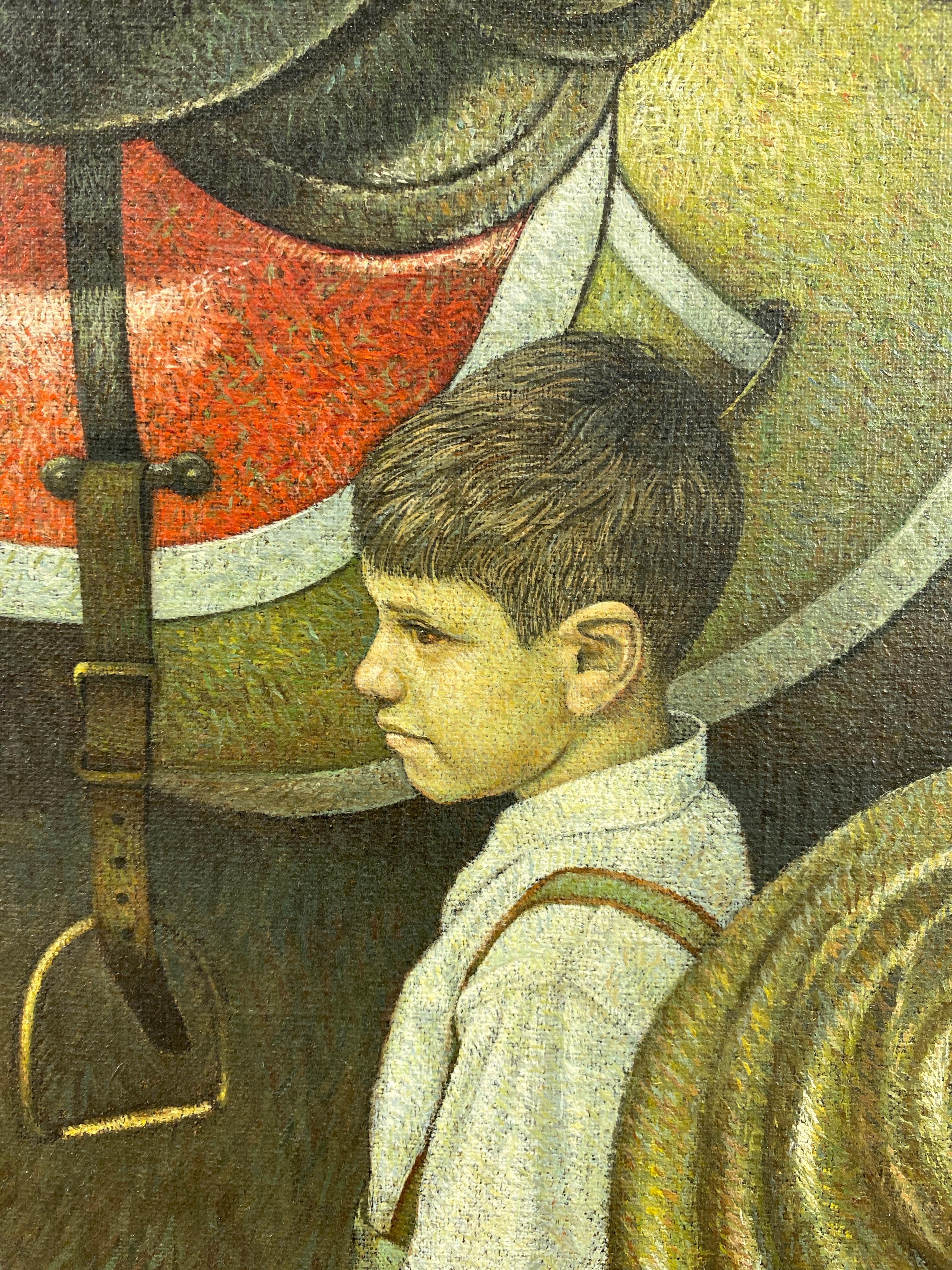 Mid-Century Modern Herbert Laurence Davidson “Young Boy on Carousel”, Oil Painting, 1960s For Sale