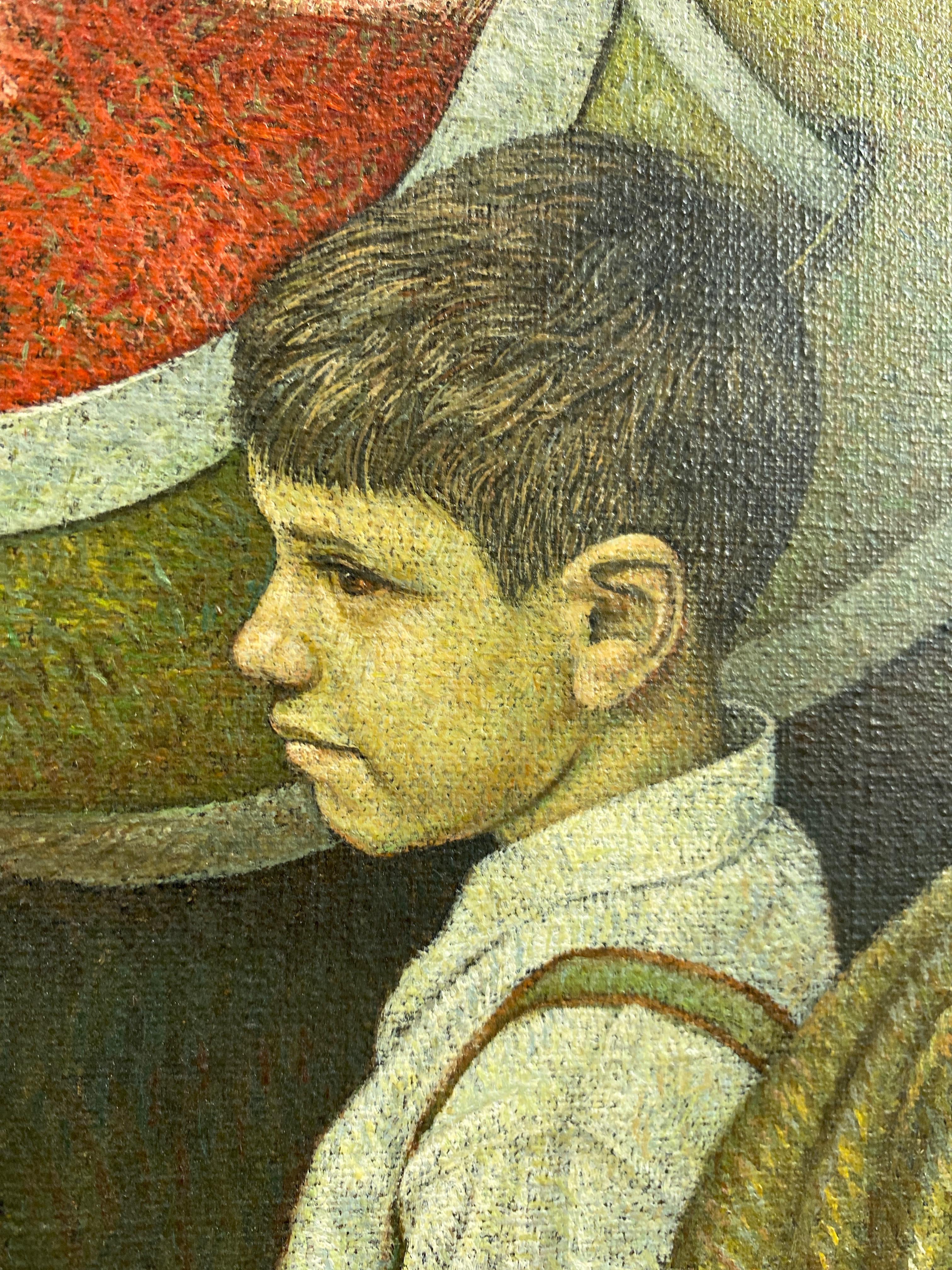 Peinture à l'huile « Jeune garçon sur un chariot » de Herbert Laurence Davidson:: années 1960 Bon état - En vente à San Francisco, CA