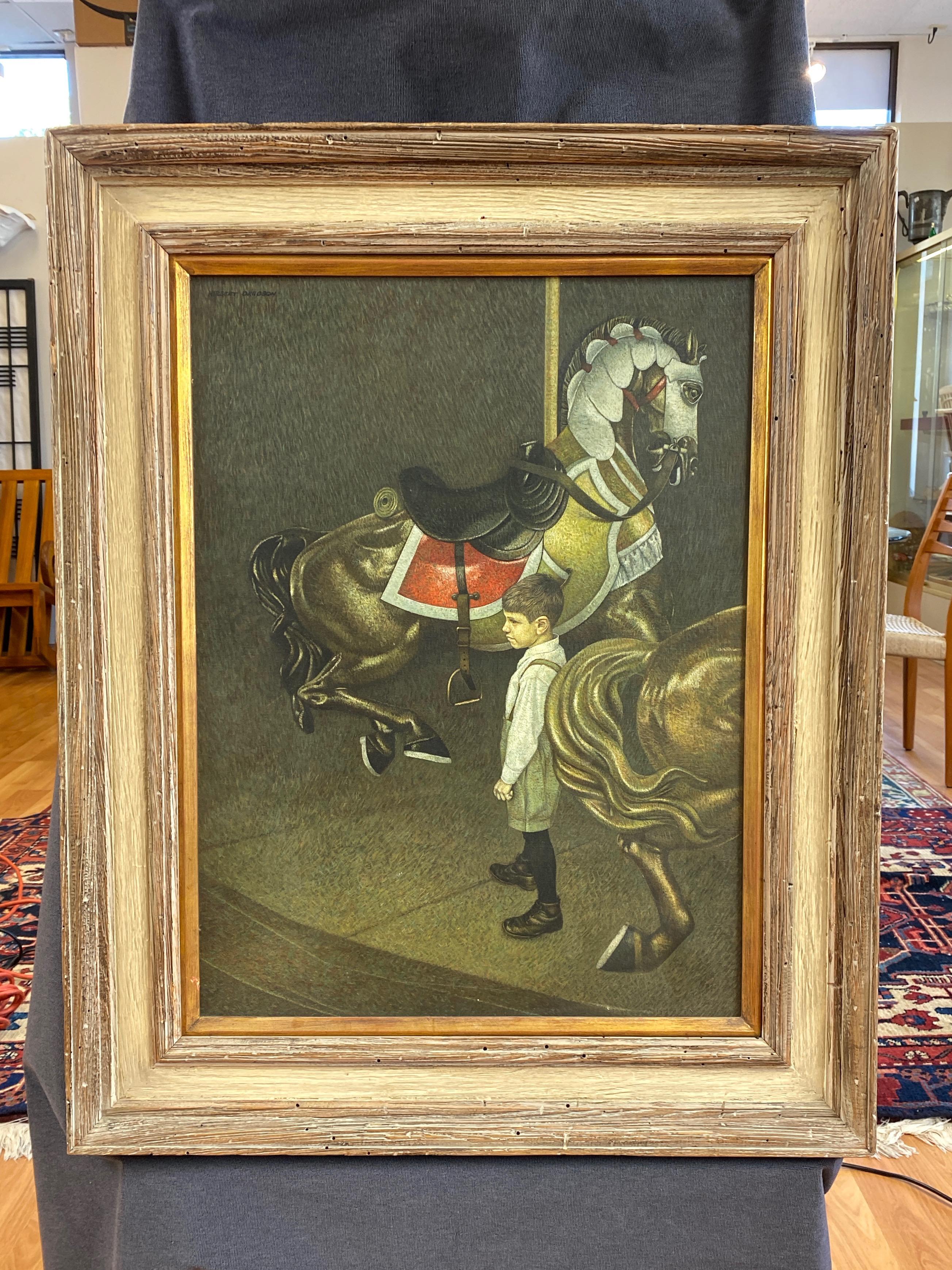 Herbert Laurence Davidson “Young Boy on Carousel”, Oil Painting, 1960s For Sale 1