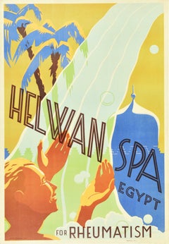 Original Antique Poster Helwan Spa Egypt For Rheumatism Health Water Travel Art