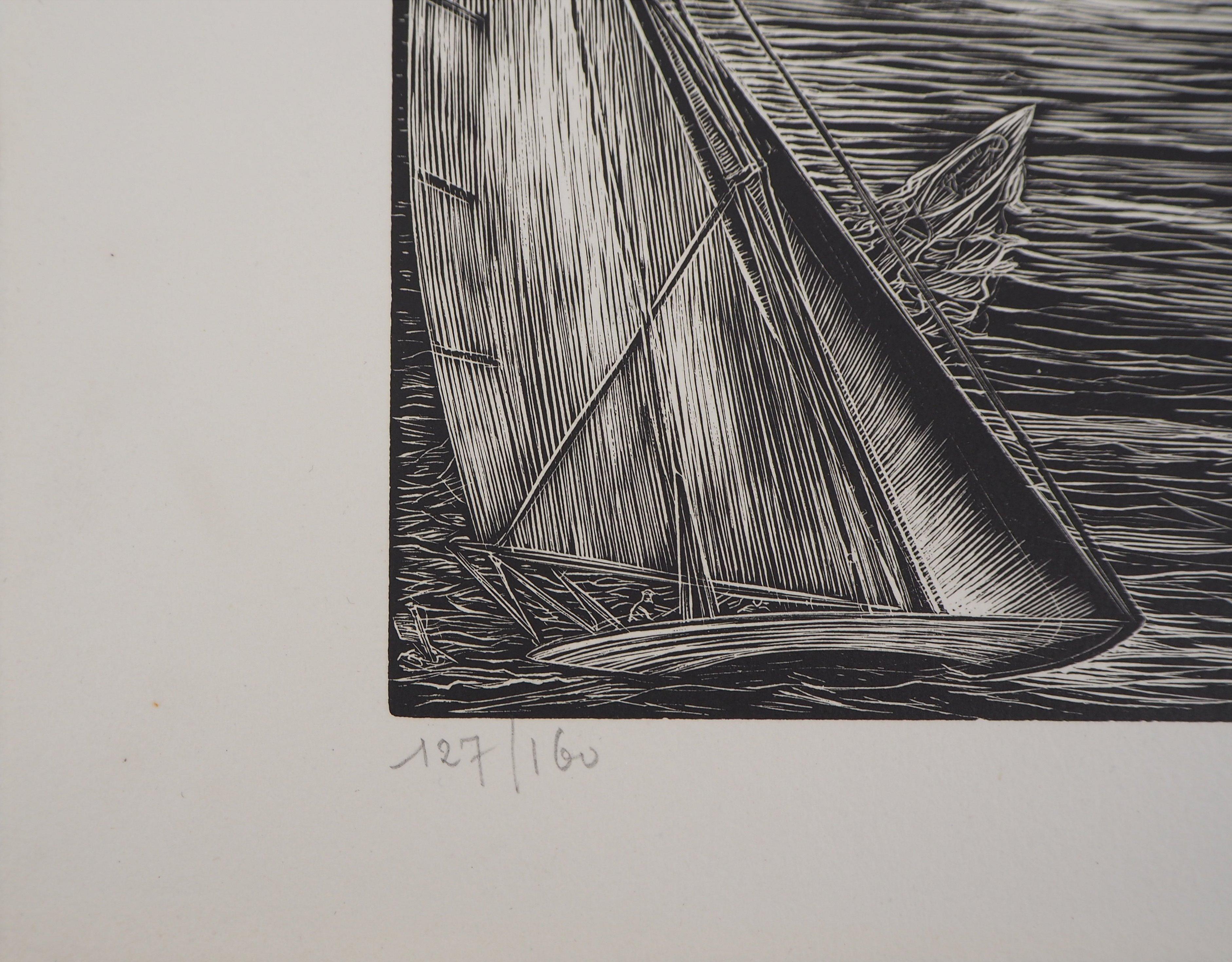 Herbert LESPINASSE (1884-1972)
Paesaggio marino: Castel e barche a vela, 1924

Xilografia originale
Firmato a matita
Numerato /160
Su pergamena 32,5 x 25 cm (circa 12,7 x 9,5 pollici)

Edito per l'