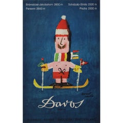 1961 original travel poster by Herbert Leupin - Swiss alpine resort of Davos