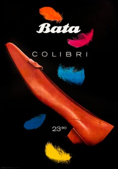 Vintage "Bata Colibri (black)" Mid Century 1960s Shoe Feather Original Object Poster 