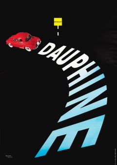 "Dauphine Renault" Swiss Mid Century Automobile Original Vintage Object Poster