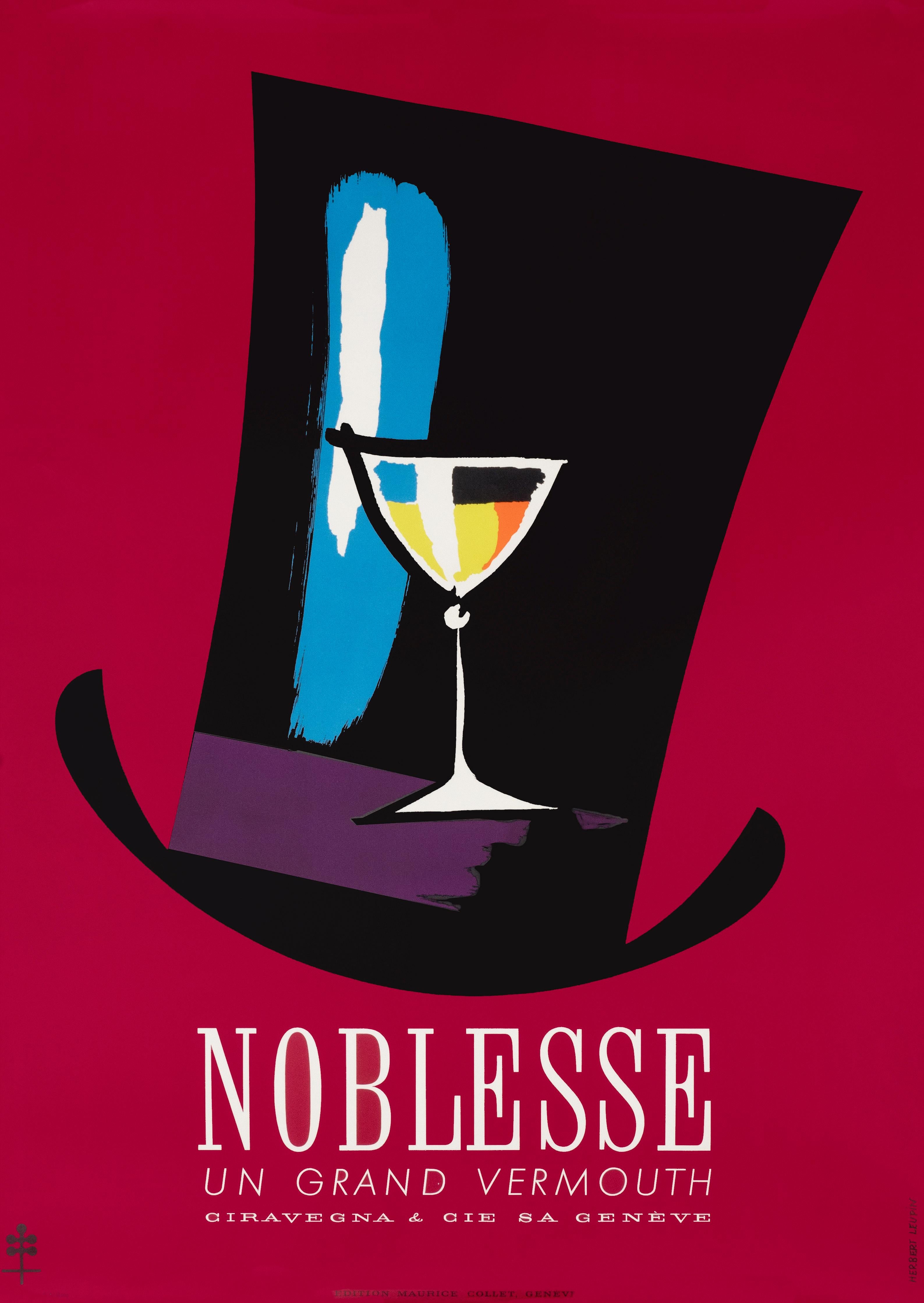 "Noblesse Vermouth" Original 1950s Swiss Beverage/Liquor Poster by Leupin - Print by Herbert Leupin