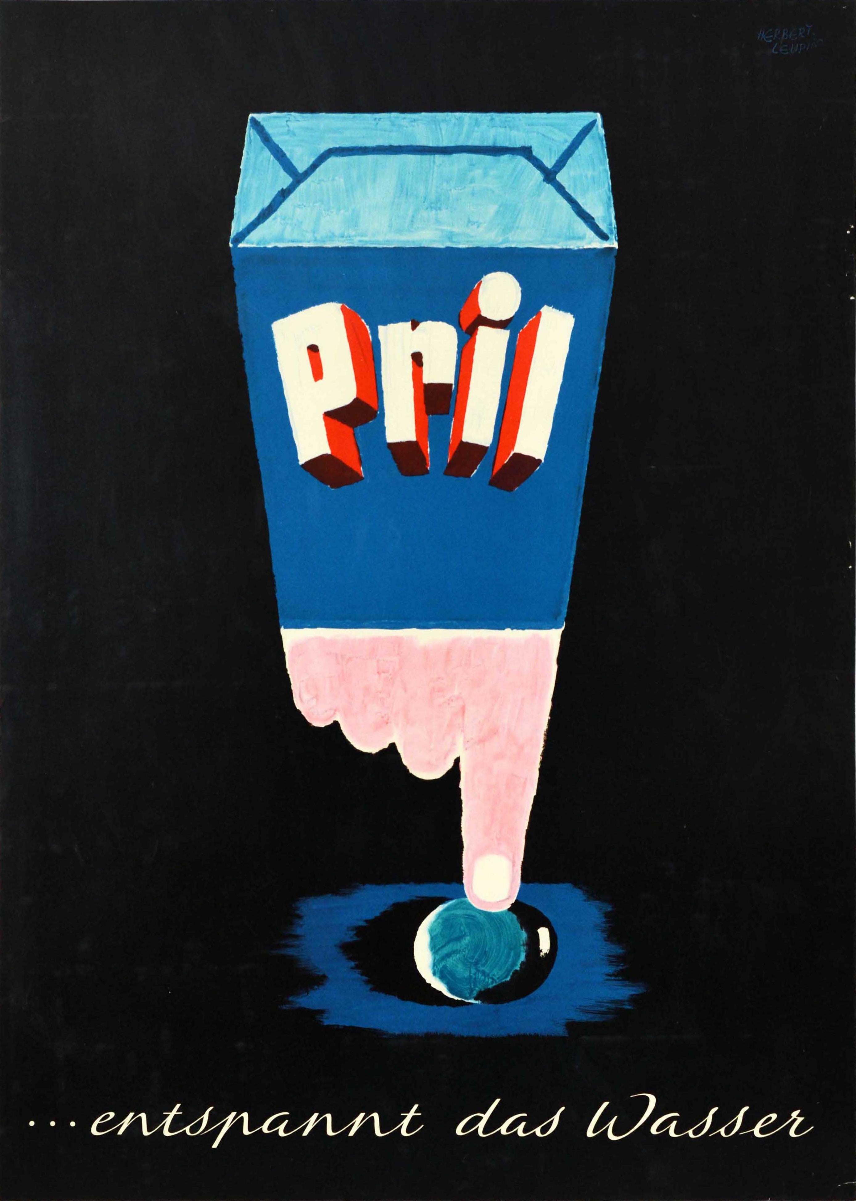 Herbert Leupin Print - Original Vintage Advertising Poster For Pril Washing Up Powder Relaxes The Water
