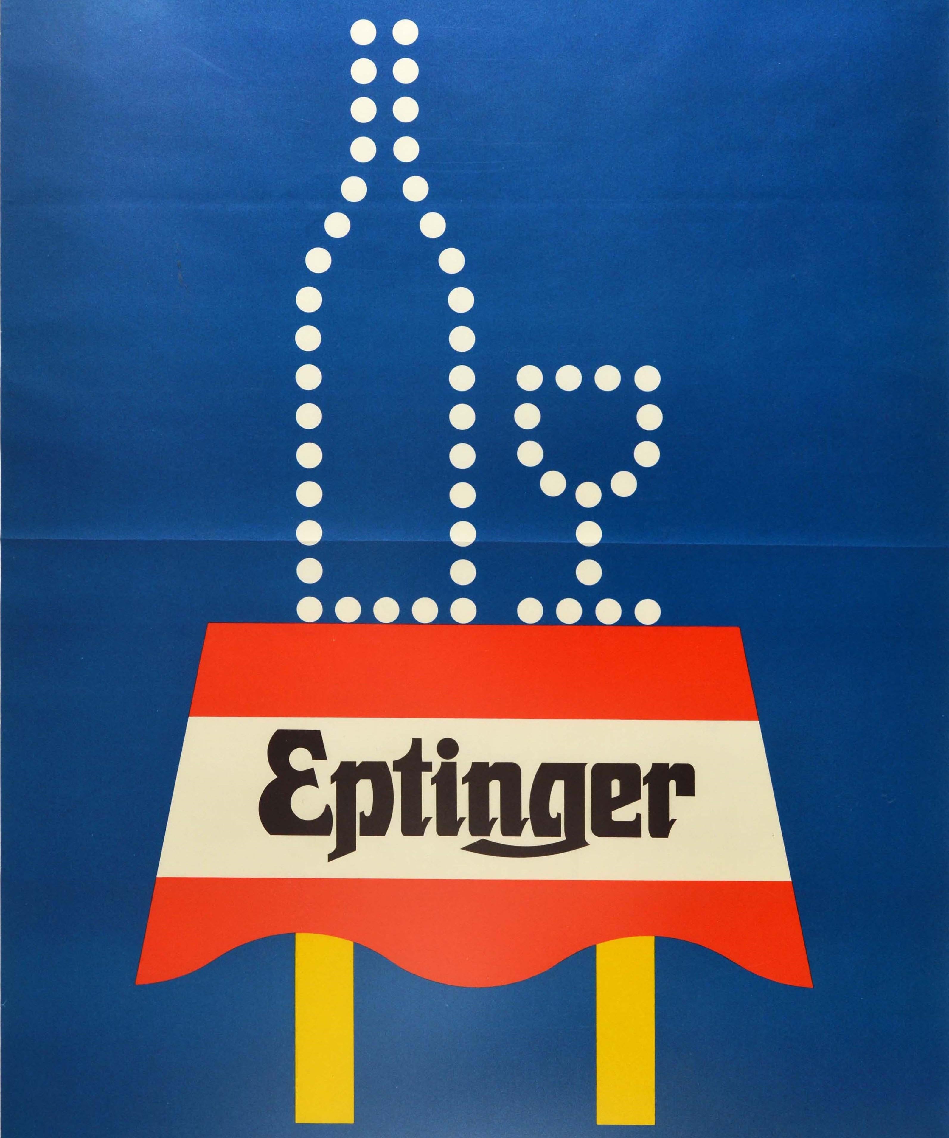 Affiche publicitaire originale pour la marque suisse d'eau minérale naturelle en bouteille provenant des montagnes du Jura - Eptinger - comportant une image frappante du célèbre graphiste suisse Herbert Leupin (1916-1999) montrant le contour d'une