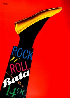 Original Vintage-Poster Bata Schuhe, Schweiz, hergestellt, Rock N Roll, Mode, Kunstdesign