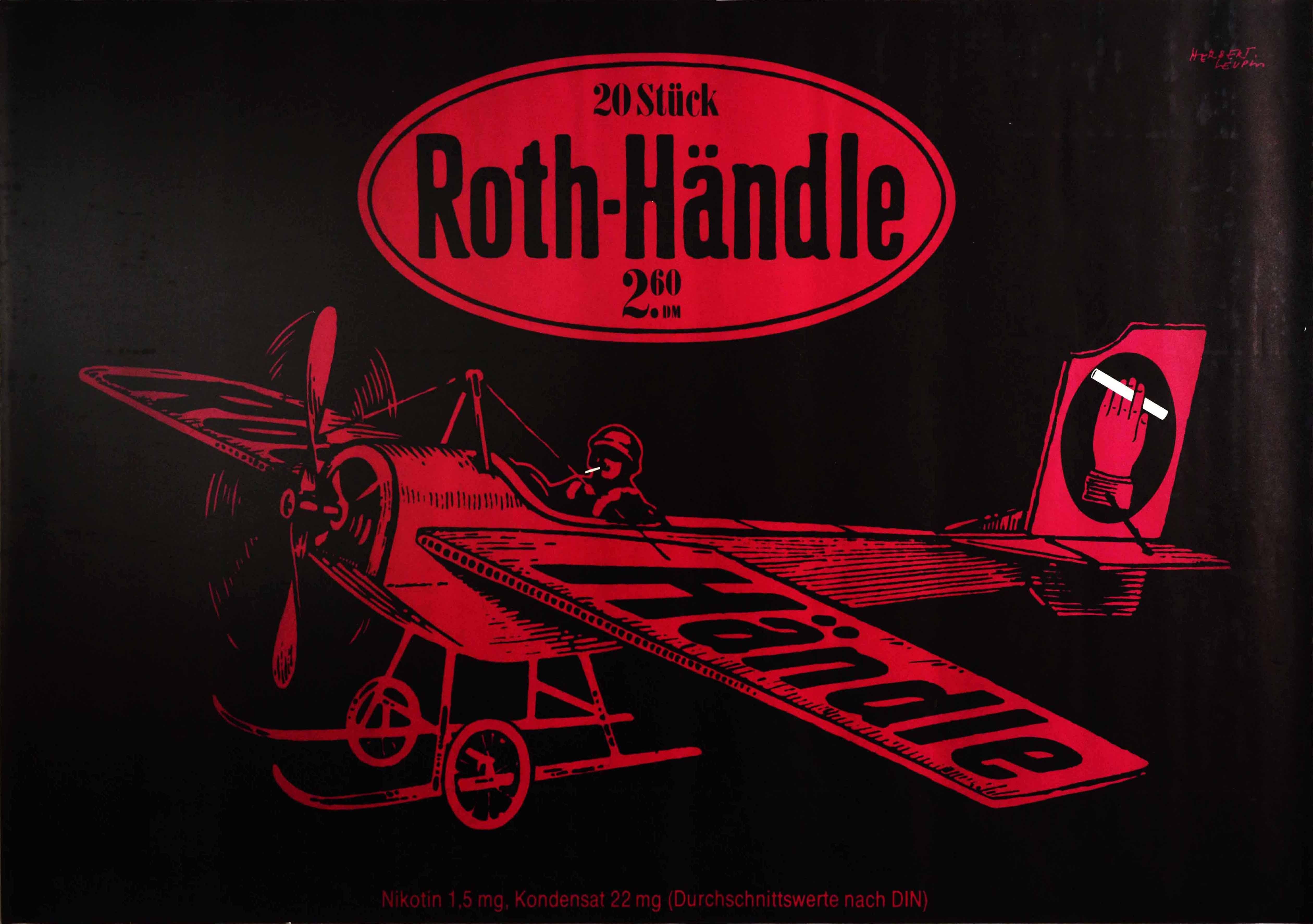 Herbert Leupin Print - Original Vintage Poster Roth Handle Tobacco Cigarettes Smoking Ad Plane Design