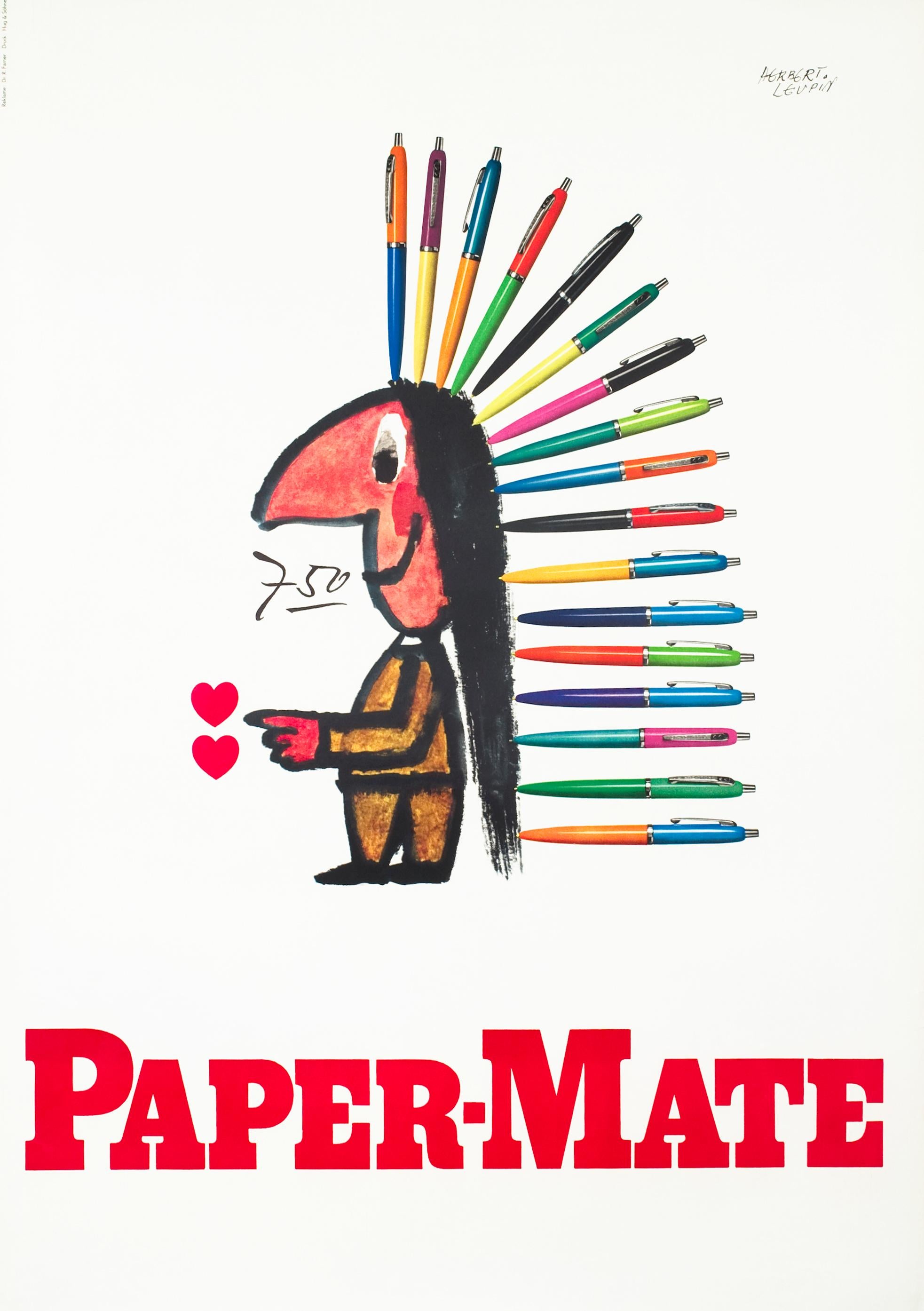 "Paper-Mate" Mid-Century Writing Pen Headdress Original Vintage Poster - Print by Herbert Leupin