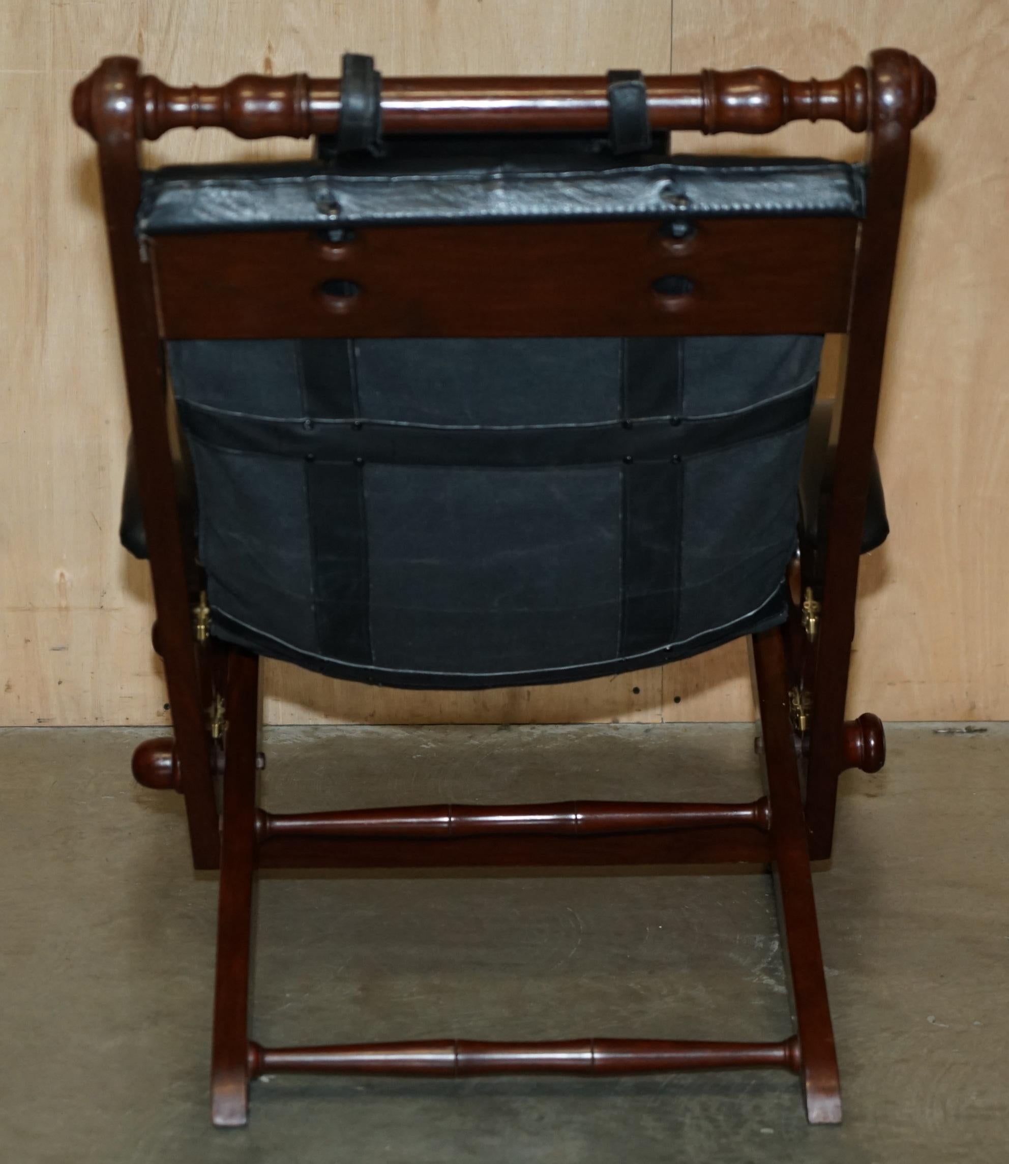 HERBERT MACNAIR ATTRIBUTED ANTIQUE HARDWOOD & BRASS FOLDING CAMPAIGN ARMCHAiR For Sale 4
