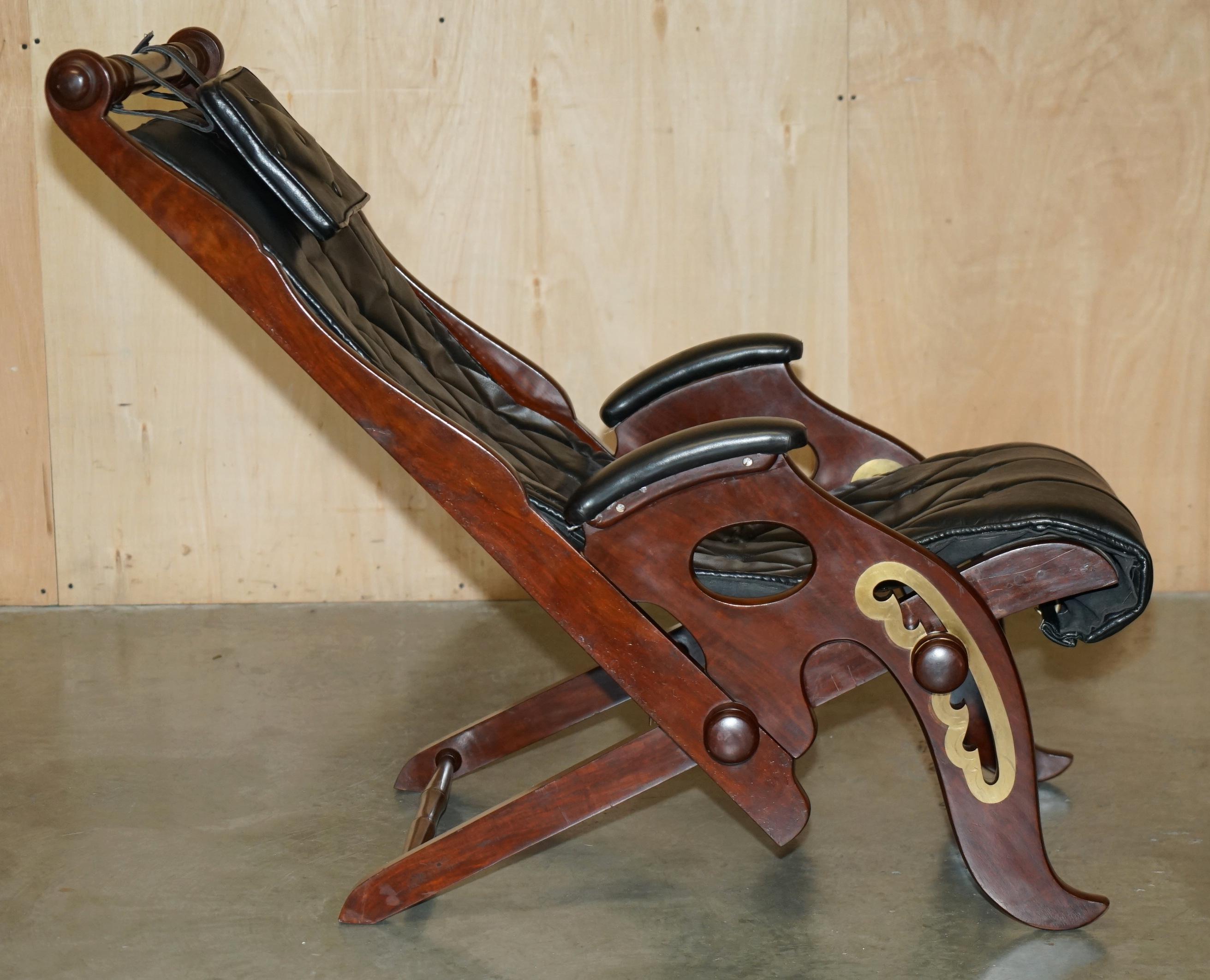 Brass HERBERT MACNAIR ATTRIBUTED ANTIQUE HARDWOOD & BRASS FOLDING CAMPAIGN ARMCHAiR For Sale