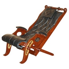 HERBERT MACNAIR ATTRIBUTED ANTIQUE HARDWOOD & BRASS FOLDING CAMPAIGN ARMCHAiR
