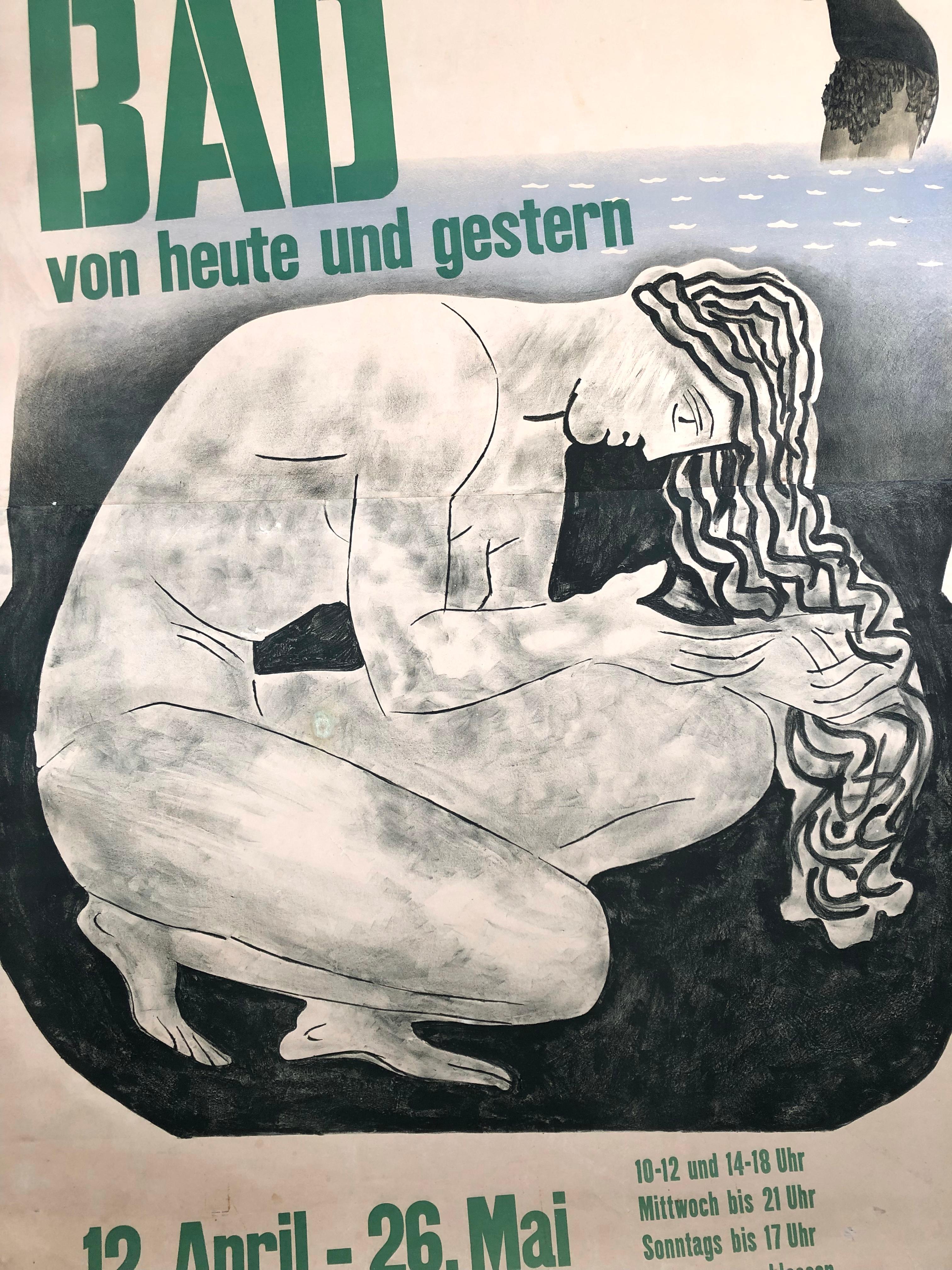 Svizzero Poster della mostra svizzera di Herbert Matter sulla storia dei bagni e del nuoto in vendita