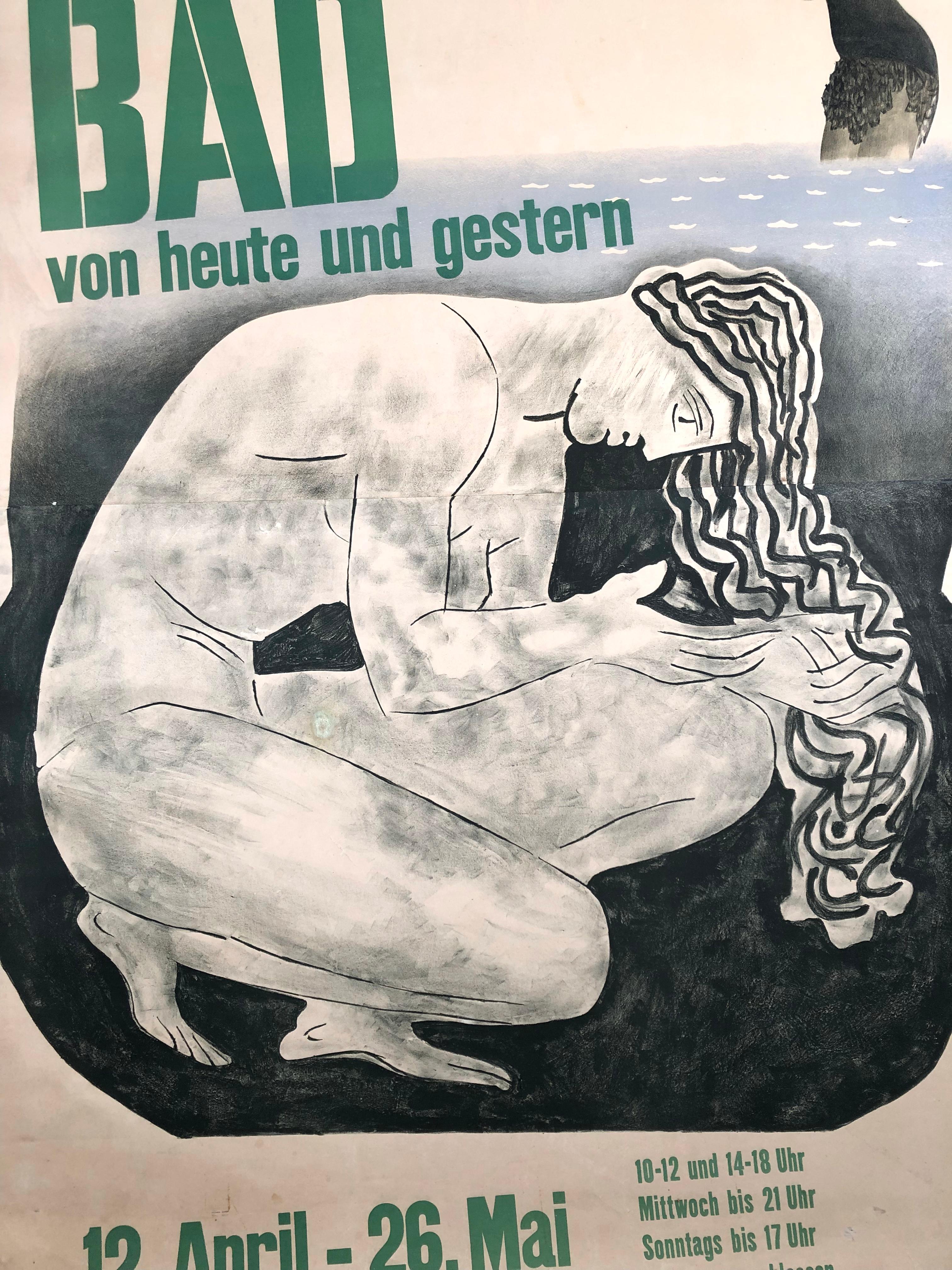 Mid-Century Modern Herbert Matter Swiss Exhibition Poster on the History of Bathing and Swimming For Sale