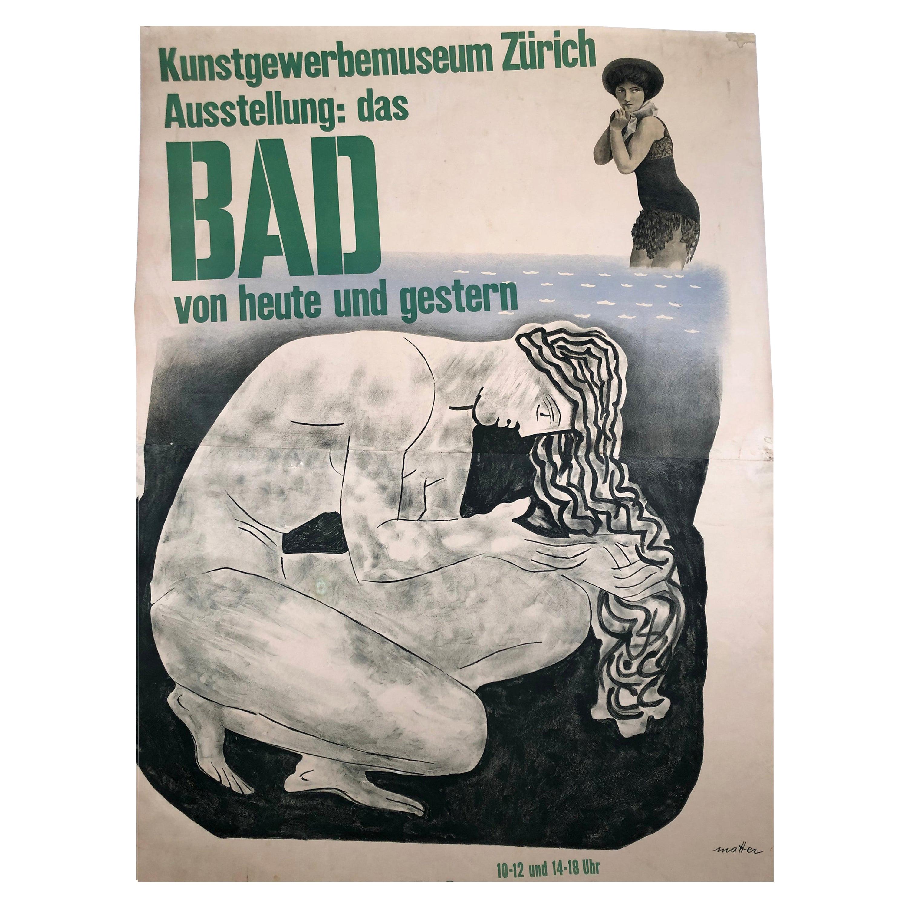 Herbert Matter Swiss Exhibition Poster on the History of Bathing and Swimming For Sale