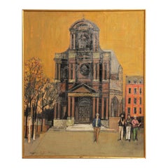 "Cathedral with Gatherers" Abstract Impressionist Landscape Figurative Painting