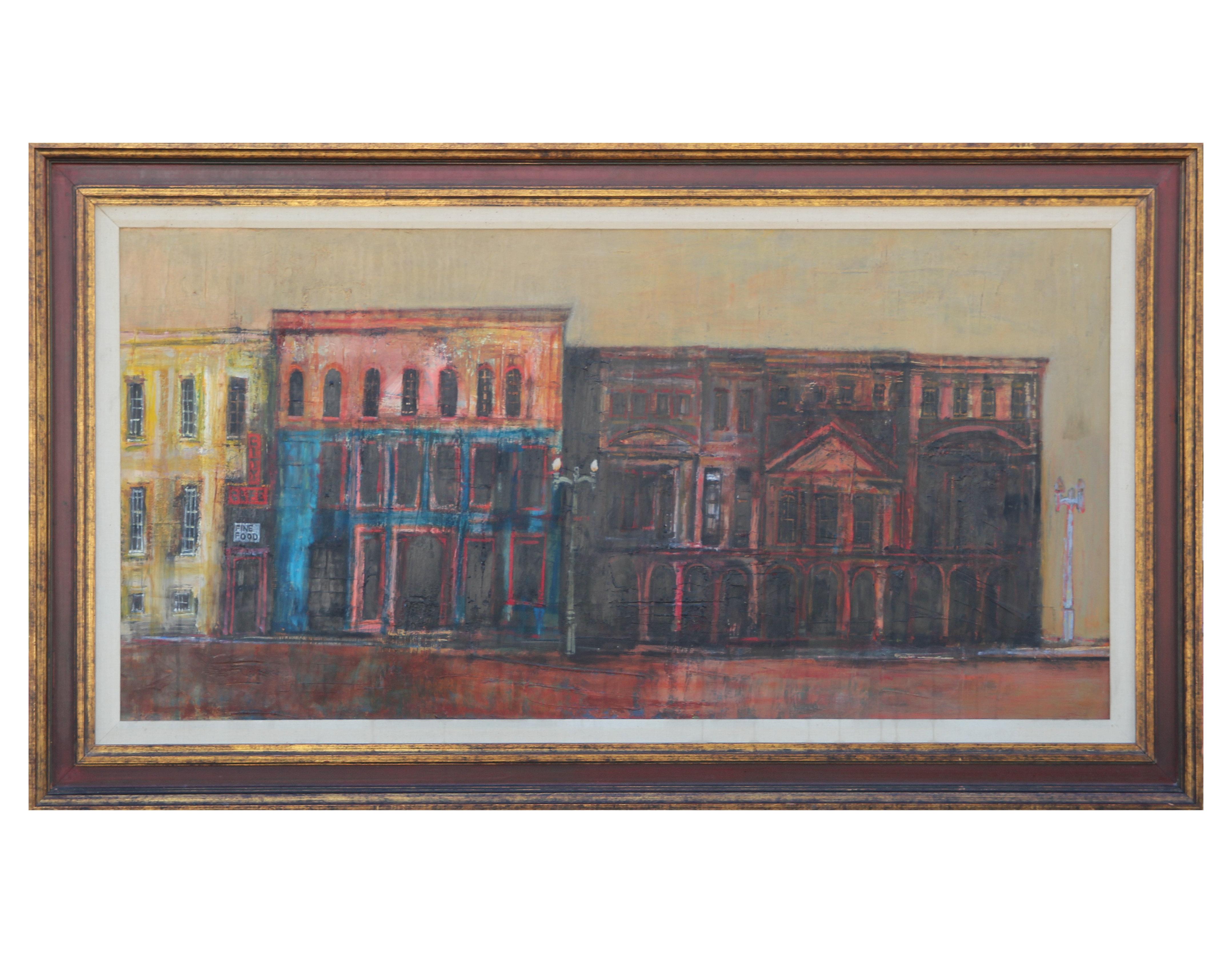 Landscape Painting di Herbert Mears - "City Cafe" Paesaggio astratto cubista post-impressionista
