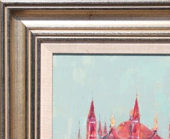 "Woman with Birds at St. Mark’s Square" Basilica Venice Landscape Painting