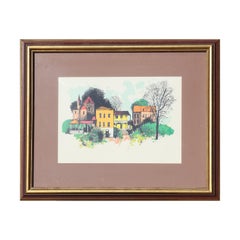 "Country Place" Colorful Modern Landscape of Houses Lithograph Edition 217/300