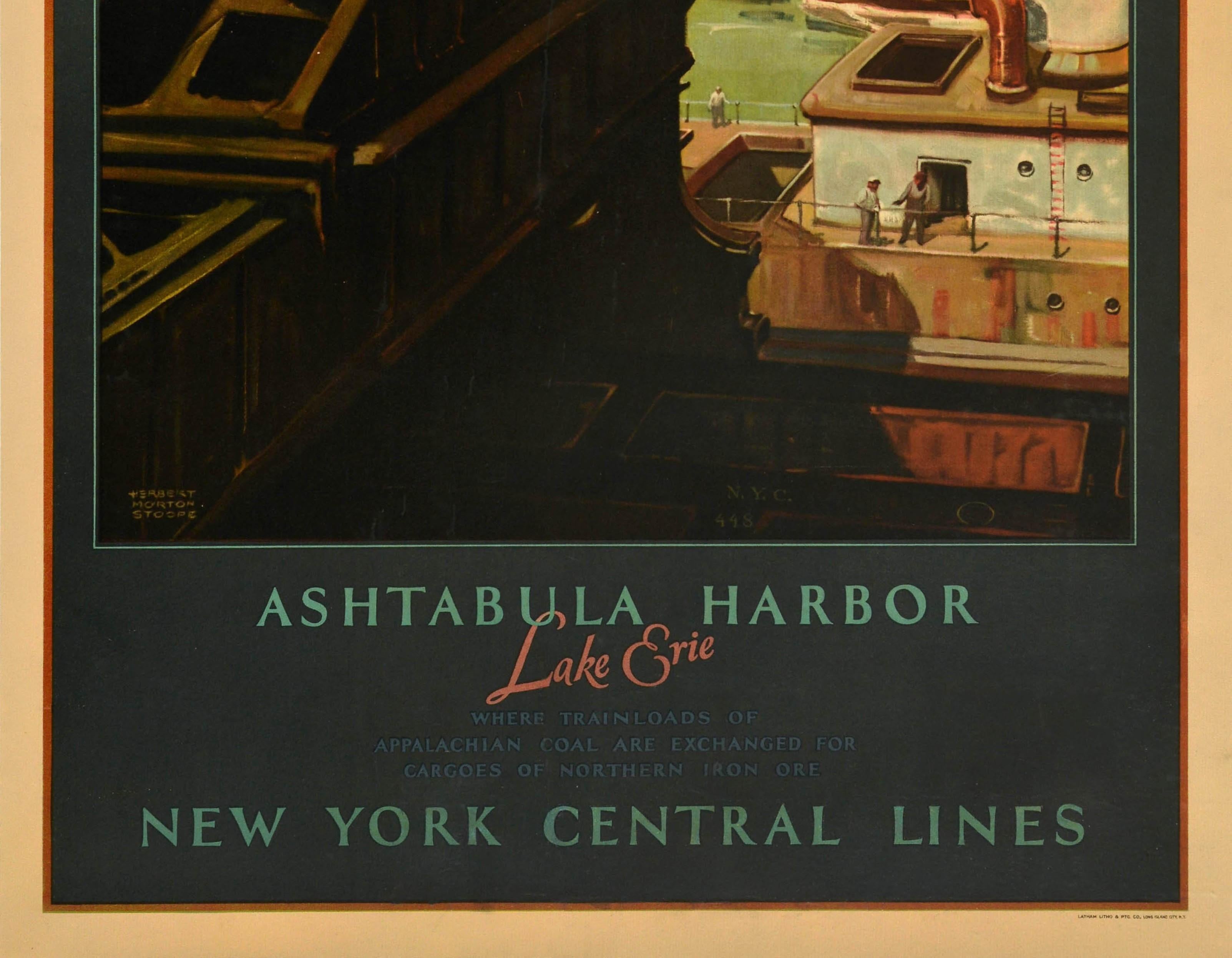 Original Vintage Poster Ashtabula Harbor Lake Erie New York Central Lines Rail - Black Print by Herbert Morton Stoope