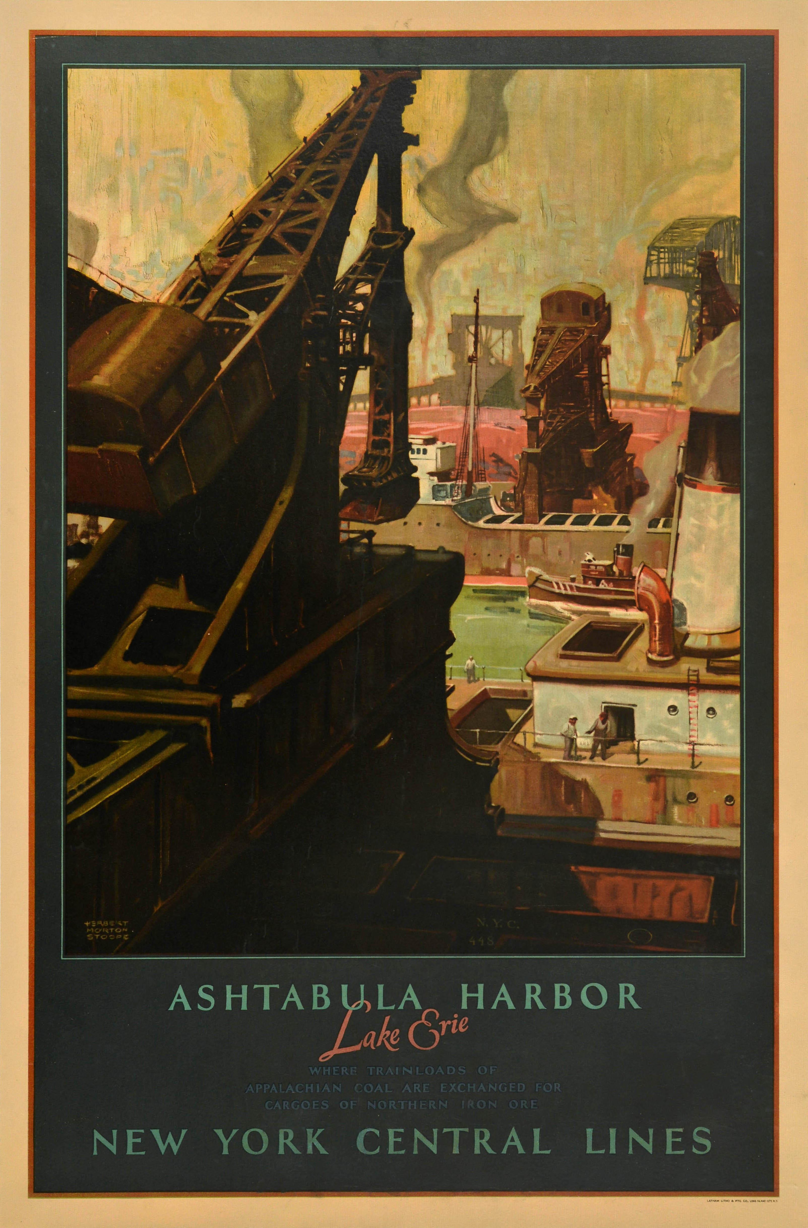 Herbert Morton Stoope Print - Original Vintage Poster Ashtabula Harbor Lake Erie New York Central Lines Rail
