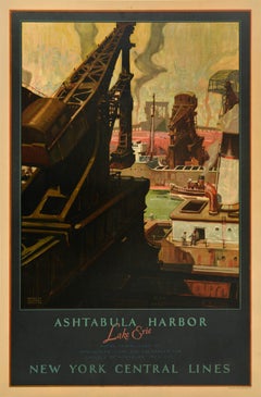 Original Antique Poster Ashtabula Harbor Lake Erie New York Central Lines Rail