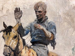 Western Scene Woman Points Gun Man on Horseback