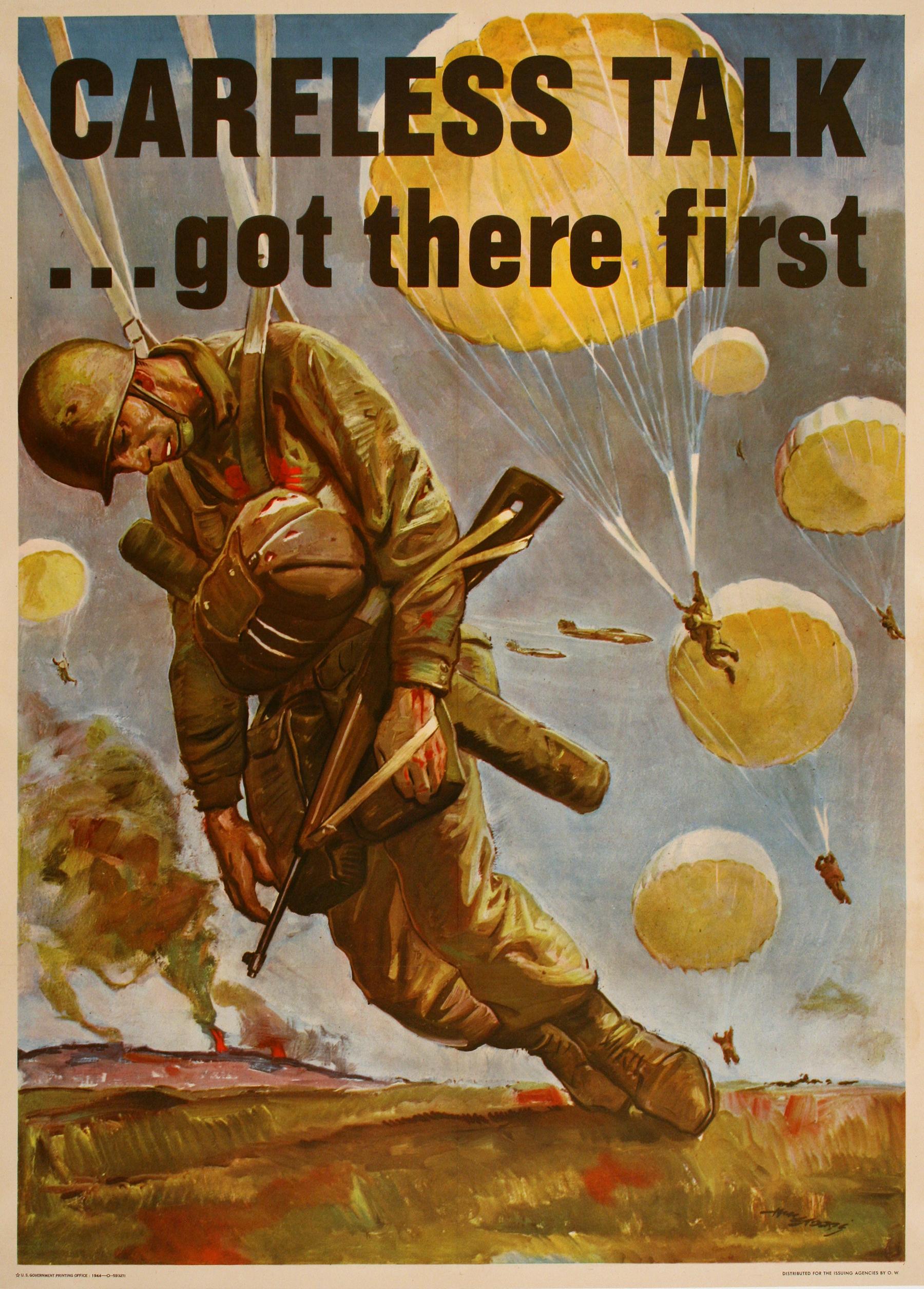 Original American WWII 1944 Poster by Stoop - Careless Talk Got There First - Print by Herbert Morton Stoops