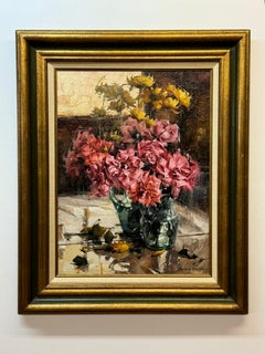 Antique Herbert Parrish "Roses & Mirror" Floral Still Life 