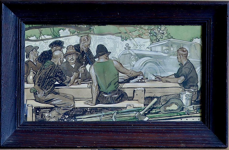 Men Admiring Car - Painting by Herbert Paus