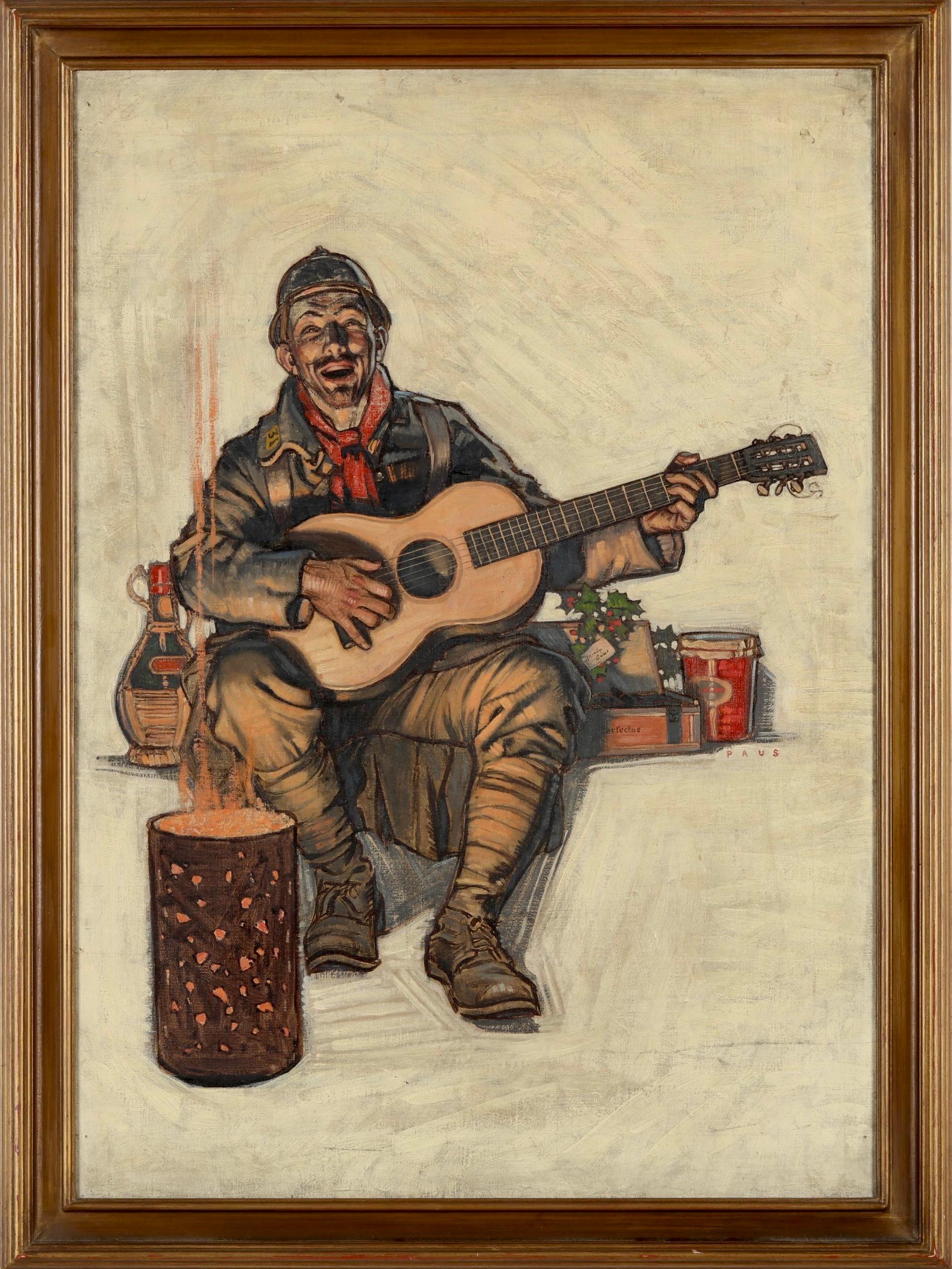 Soldier with Package from Home, Collier's Magazine Cover - Painting by Herbert Paus