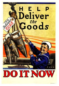 Herbert Paus - Original Help Delivery the Good, Do It Now, vintage US Navy WW1 vintage poster Original Help Delivery the Good, Do It Now, Antique US Navy WW1 vintage poster