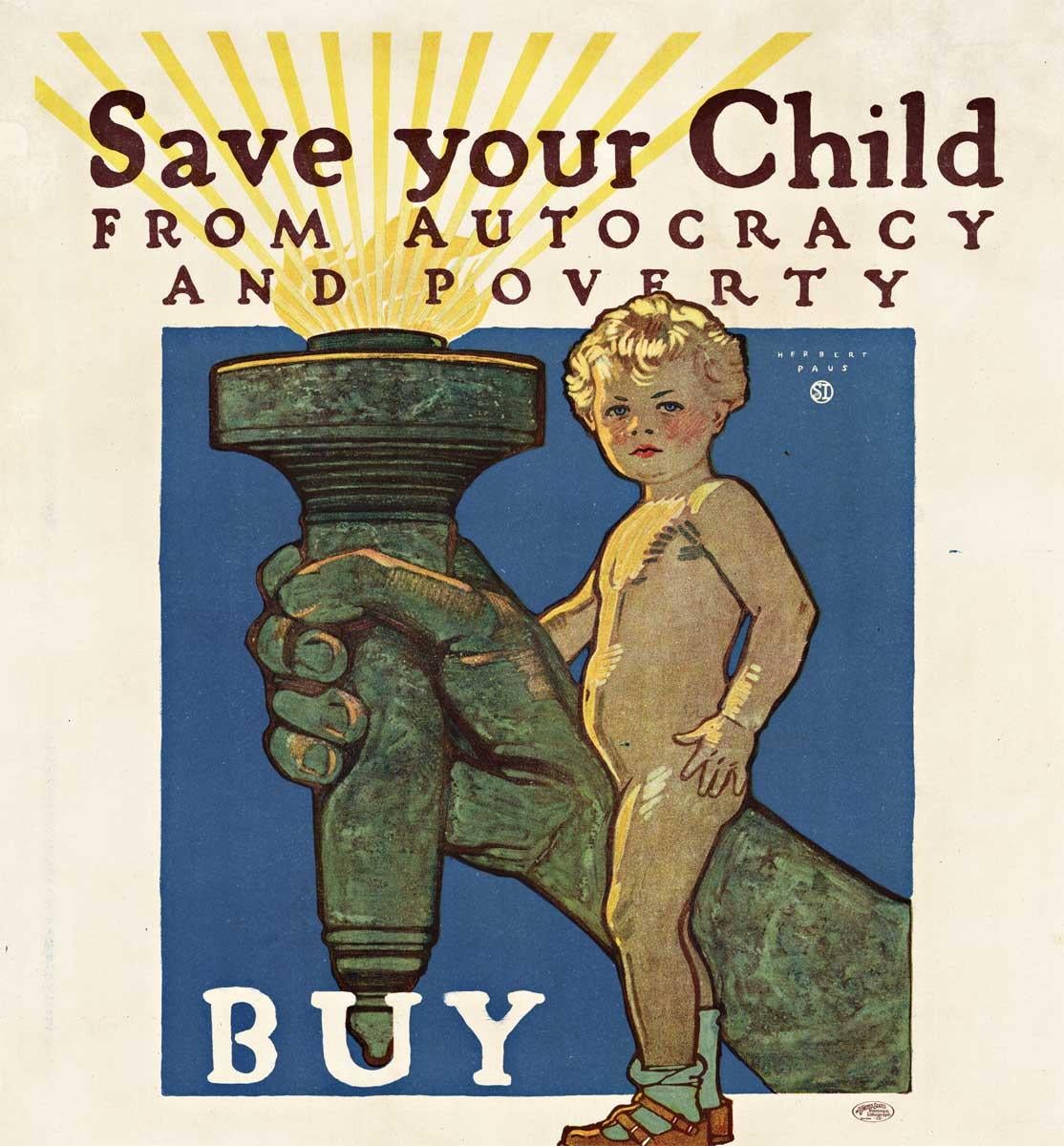Save your Child, Buy War Savings Stamps World War 1 Vintage-Poster, Sparen Sie Ihr Kind (Amerikanische Moderne), Print, von Herbert Paus