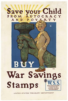 Salva il tuo bambino, compra i francobolli del risparmio di guerra Poster d'epoca della Prima Guerra Mondiale