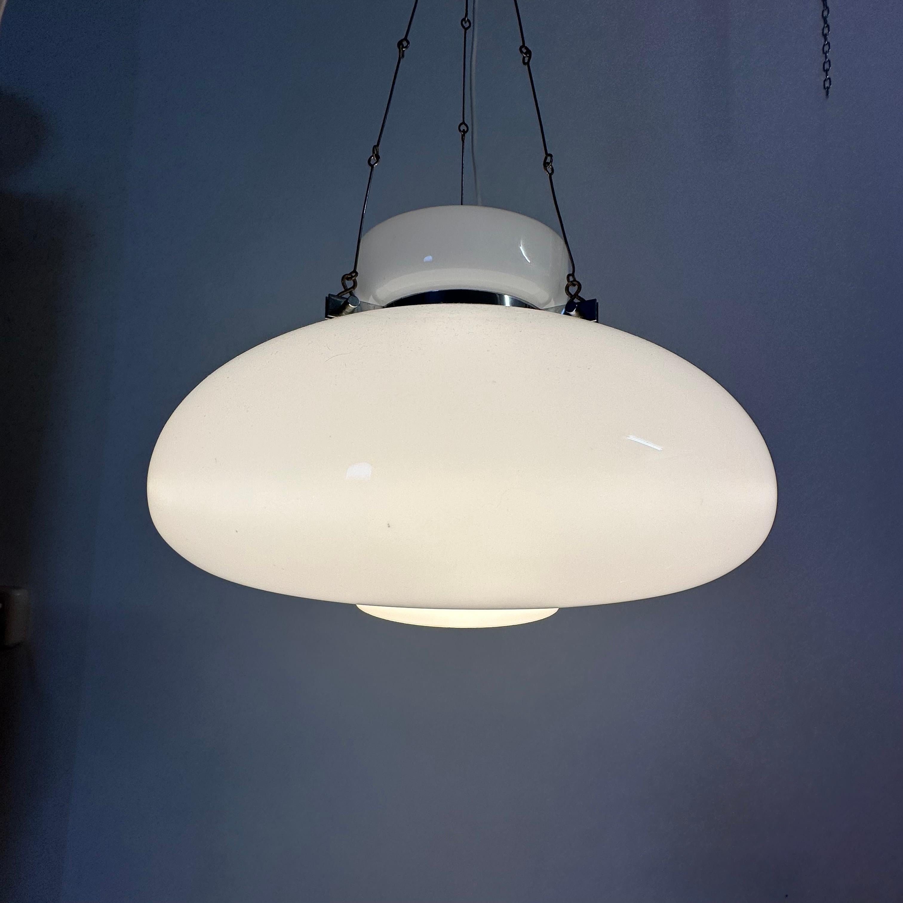 Herbert Proft for Limburg Glashütte hanging lamp opaline glass , 1970s Germany In Good Condition In Delft, NL