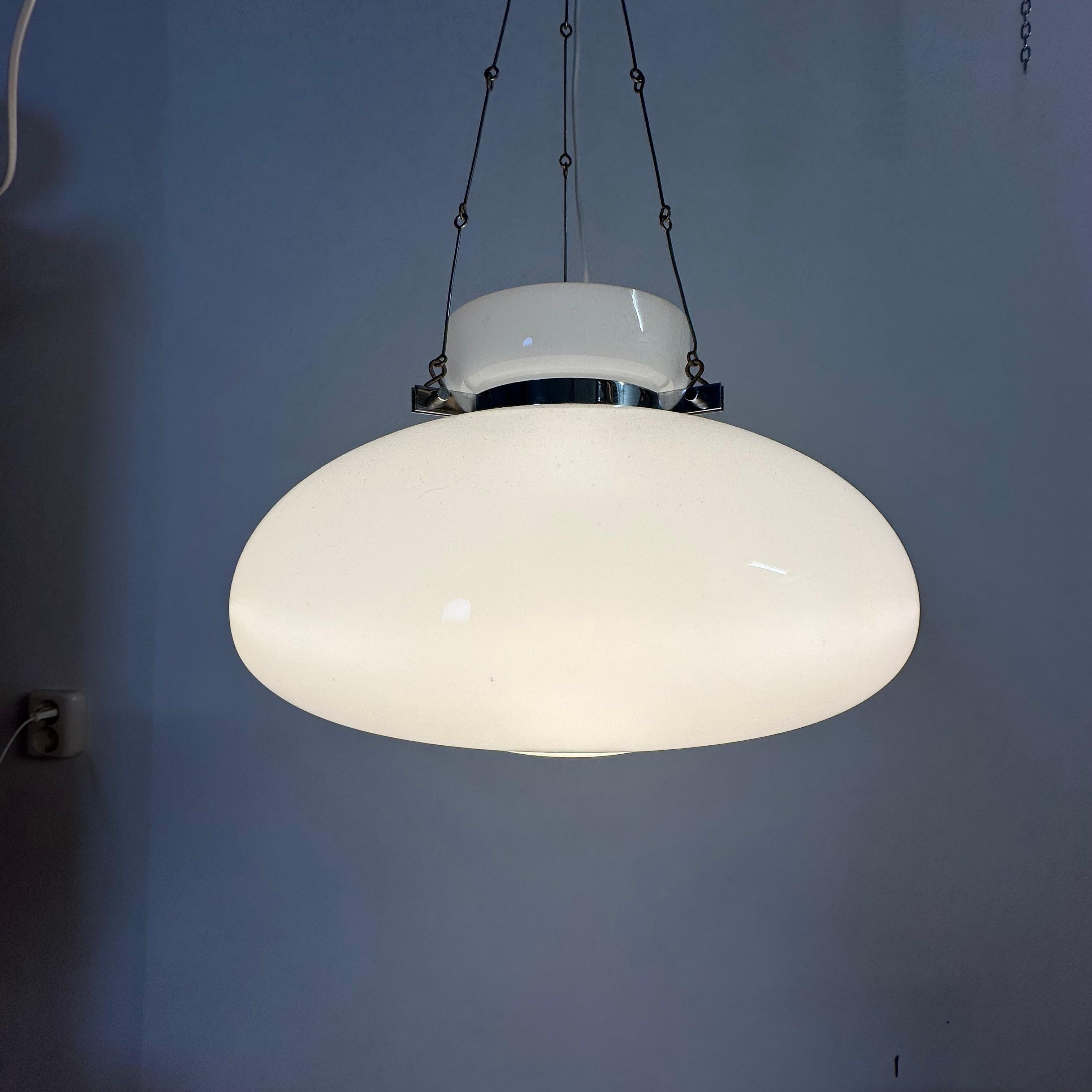 Late 20th Century Herbert Proft for Limburg Glashütte hanging lamp opaline glass , 1970s Germany