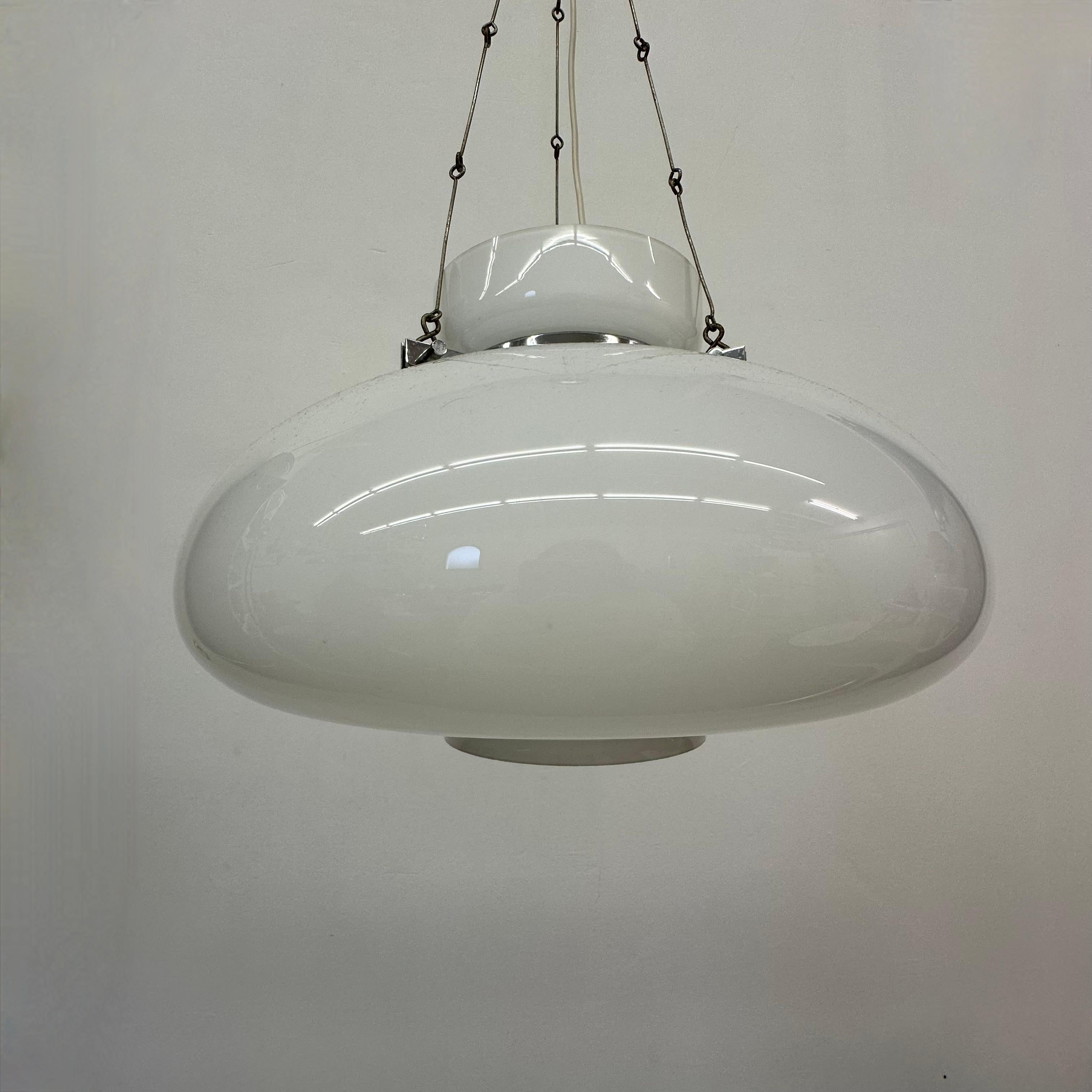 Metal Herbert Proft for Limburg Glashütte hanging lamp opaline glass , 1970s Germany