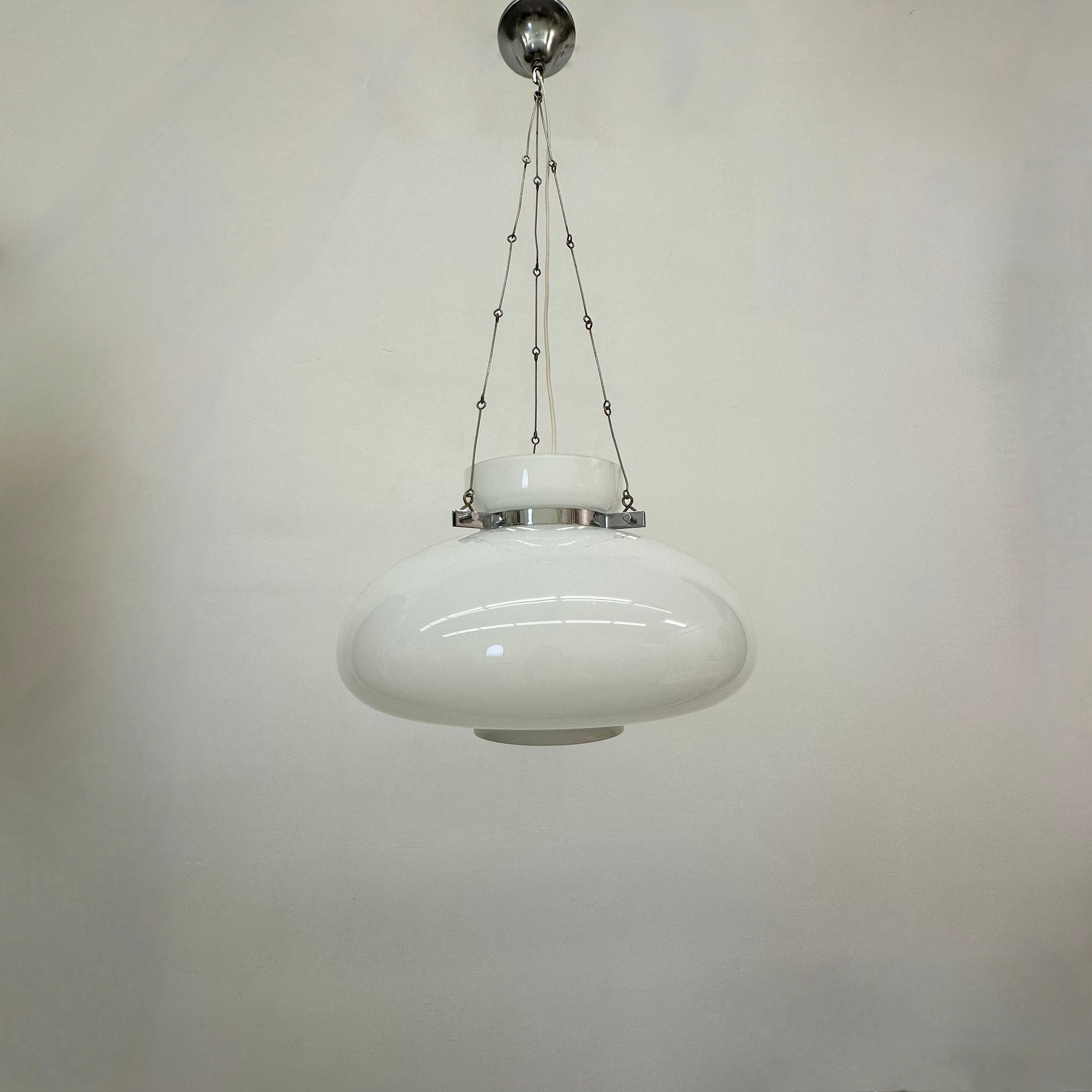 Herbert Proft for Limburg Glashütte hanging lamp opaline glass , 1970s Germany 3