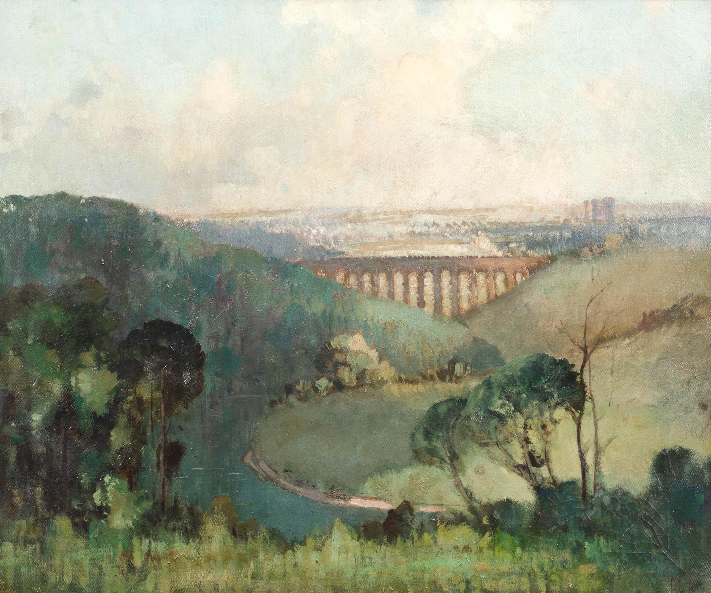 Paisaje del viaducto de Lincolnshire, hacia 1920  por Herbert Rollett (1872-1932) 2