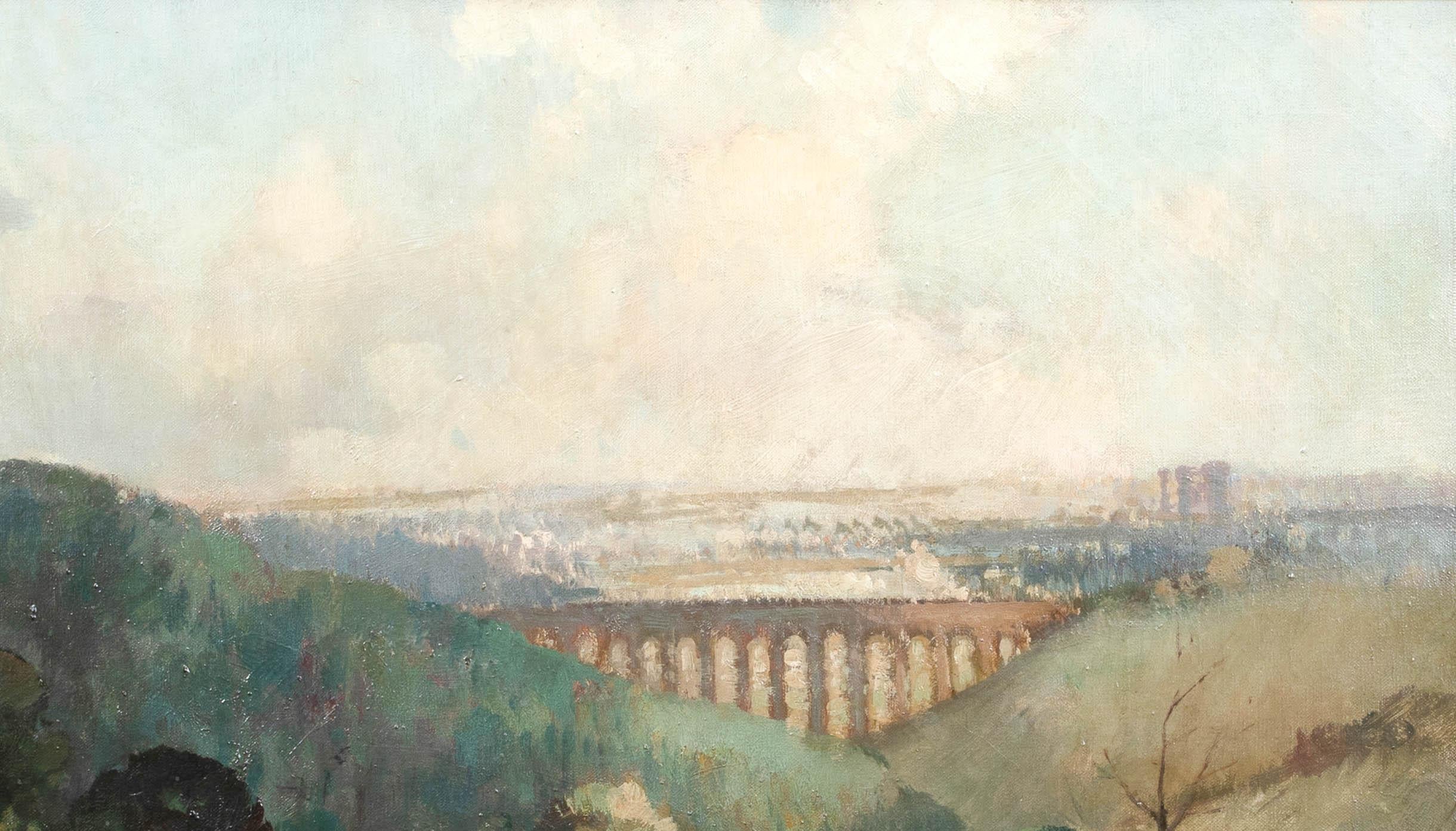 Paisaje del viaducto de Lincolnshire, hacia 1920  por Herbert Rollett (1872-1932) 4