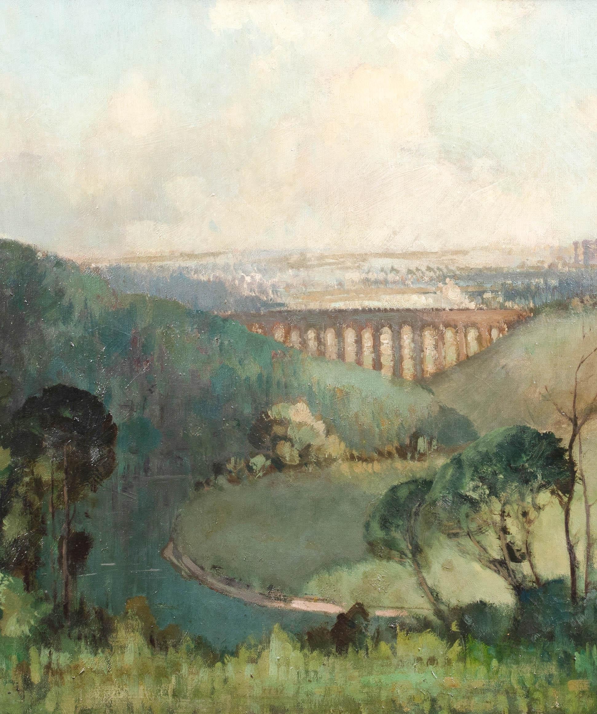 Paisaje del viaducto de Lincolnshire, hacia 1920  por Herbert Rollett (1872-1932) 6