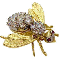 Vintage Herbert Rosenthal 18 Karat Diamond and Ruby Bumble Bee Brooch Pin