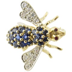 Herbert Rosenthal 18 Karat Yellow Gold Sapphire and Diamond Bee Brooch Pin