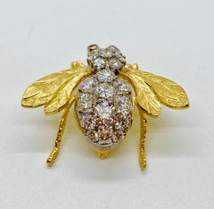 Herbert Rosenthal 18 Karat Diamond and Ruby Bumble Bee Brooch Pin