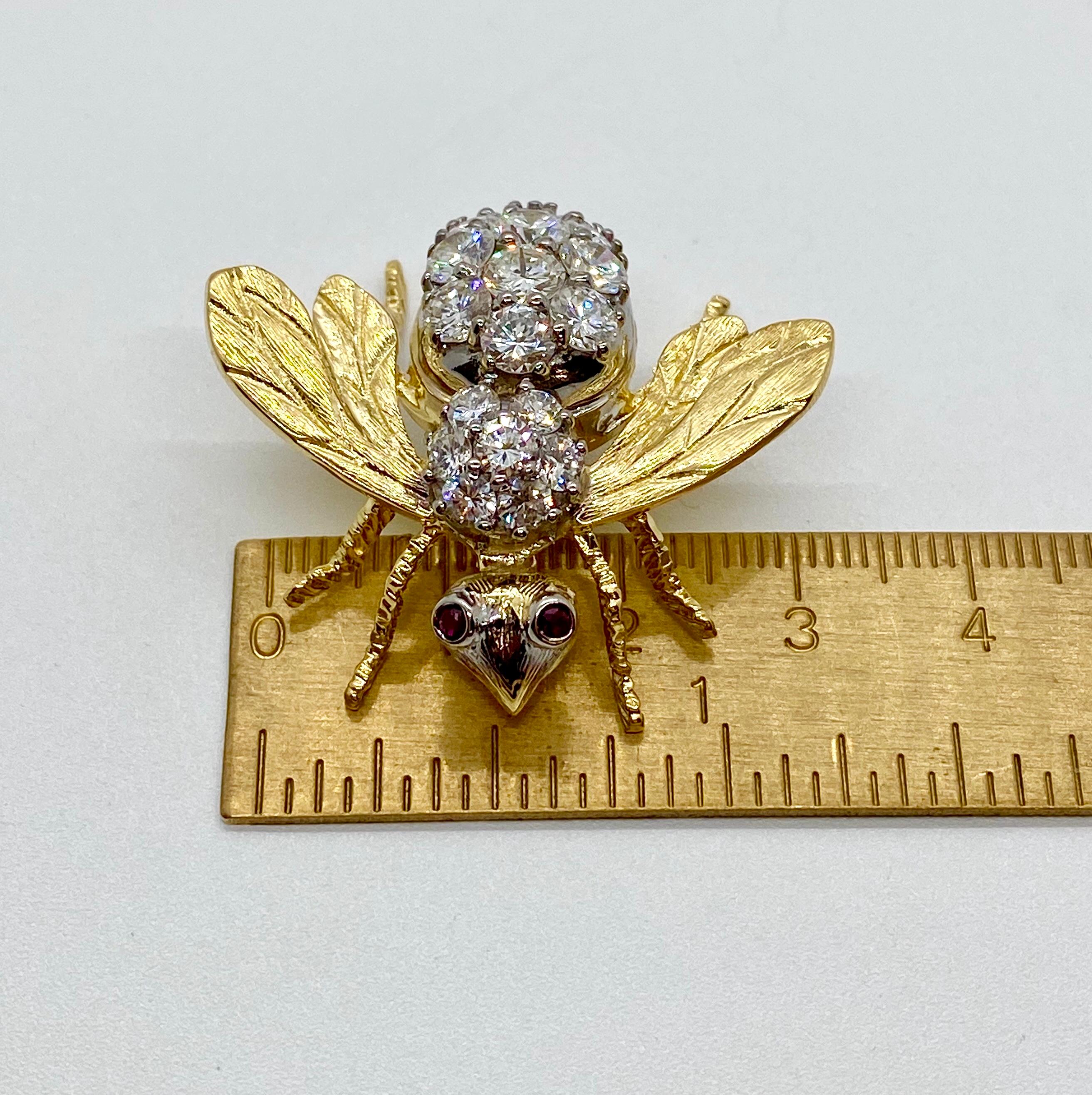 Retro Herbert Rosenthal 18 Karat Diamond and Ruby Bumble Bee Brooch Pin For Sale