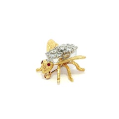 Herbert Rosenthal 18k Gold 0.85ctw Diamond w/ Ruby Eyes Bee Fly Pin Brooch