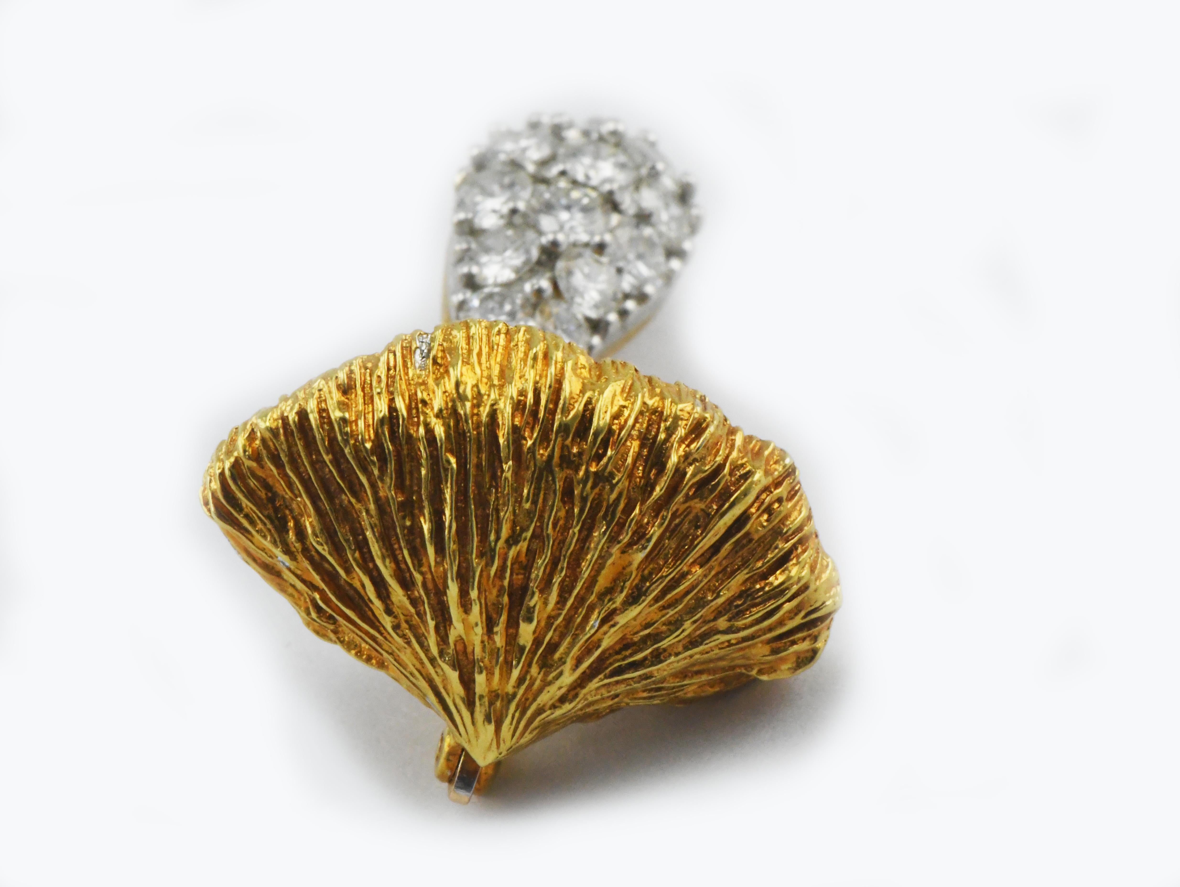 Round Cut Herbert Rosenthal 18 Karat Gold and 1 Carat, Diamond Magic Mushroom Pin Brooch
