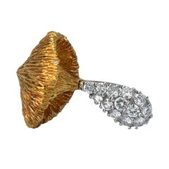 Vintage Herbert Rosenthal 18 Karat Gold and 1 Carat, Diamond Magic Mushroom Pin Brooch