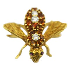 Herbert Rosenthal 18 Karat Gold Citrine and Diamond Honey Bee with Ruby Eyes